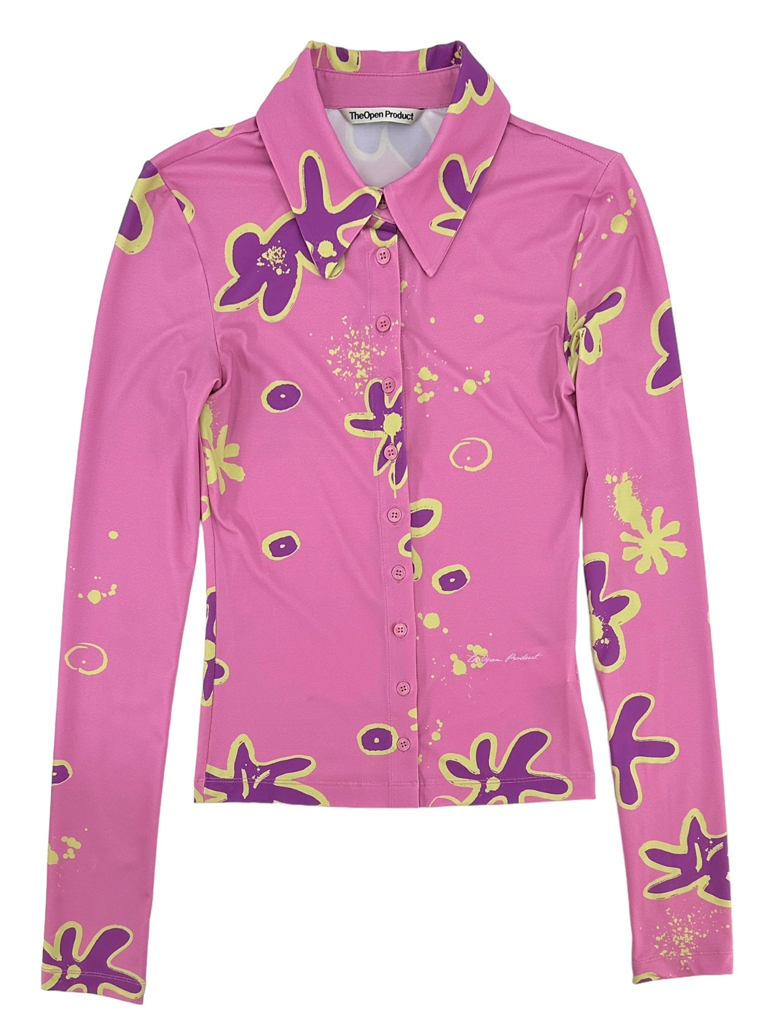 OPEN YY Pink Floral Button Up Jersey Shirt